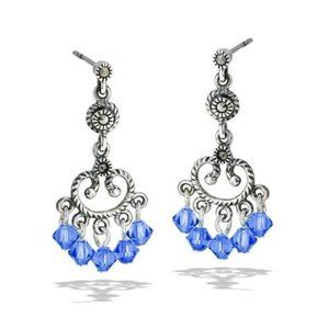 NWT Sterling Silver Marcasite Earring With Dangling Blue Crystals